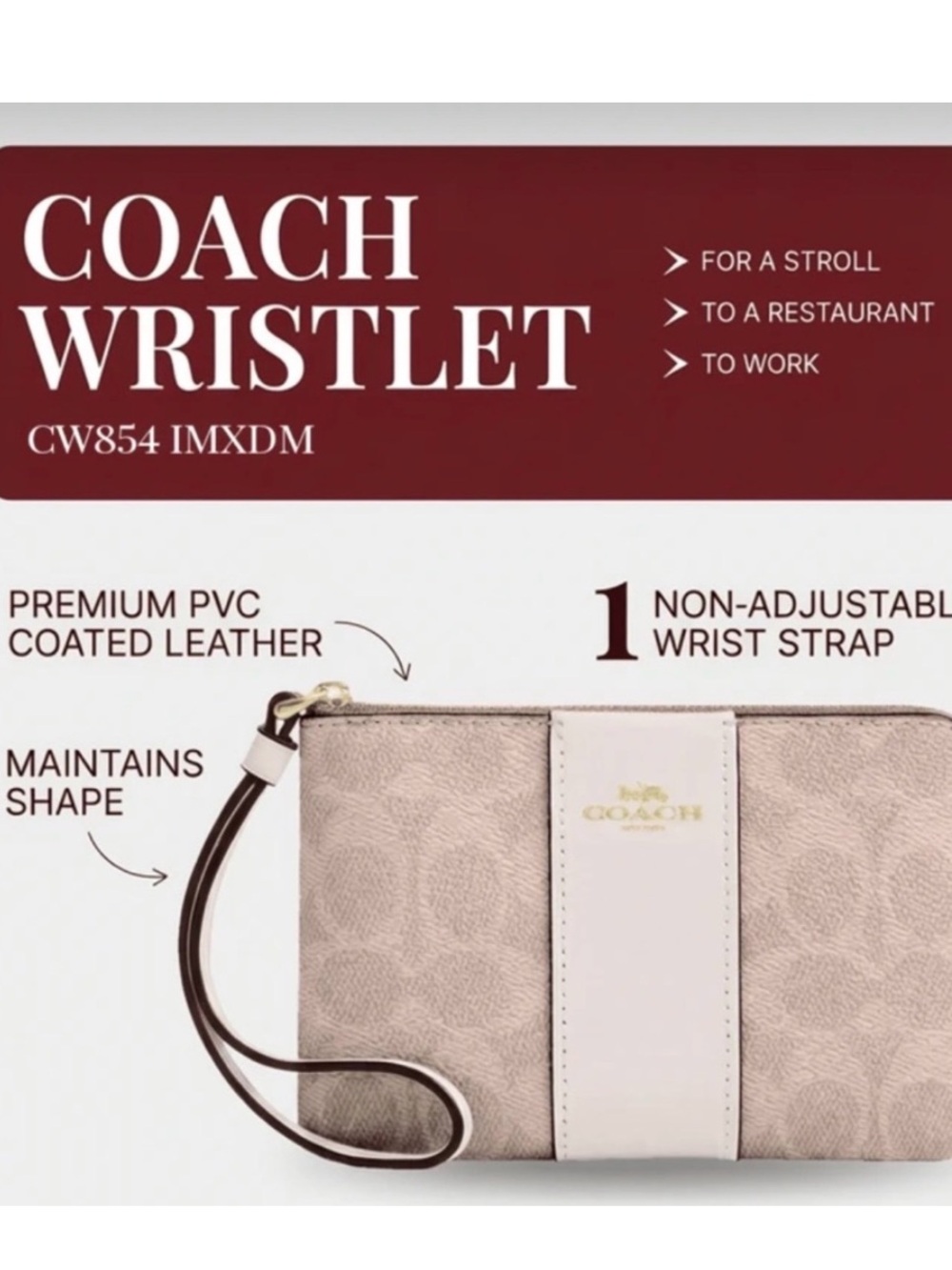 Coach Sand/Chalk Leather corner zip Wristlet - Picture 7 of 9